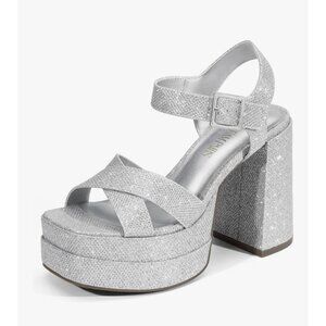 Dream Pairs Womens Silver Y2K Size 9.5 Platform Sandals Retro Glitter Finish